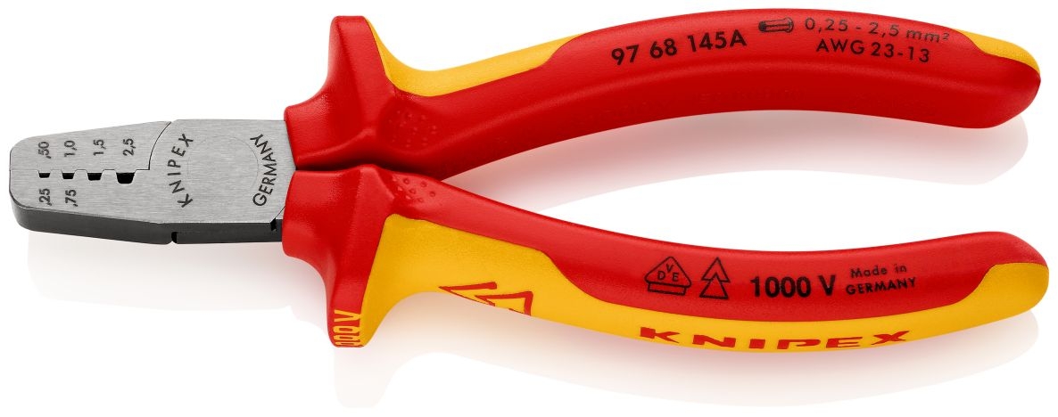 Knipex 97 68 145 A Krimptang voor adereindhulzen DIN 46228 deel 1 + 4 van 0,25 tot 2,5 mm²