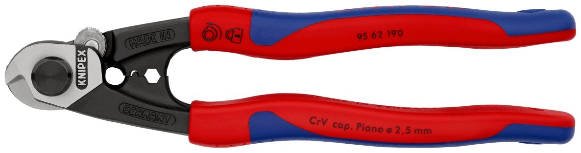 Knipex 95 62 190 SB Staaldraadschaar Bowdenmantels en eindkappen voor staaldraadkabels 2.5-7.0 mm