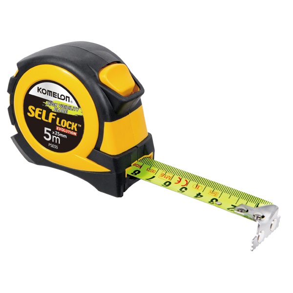 Komelon PSE59 Rolbandmaat Self-Lock Evolution 5mx19mm staal/nylon gecoate Hi-Viz band