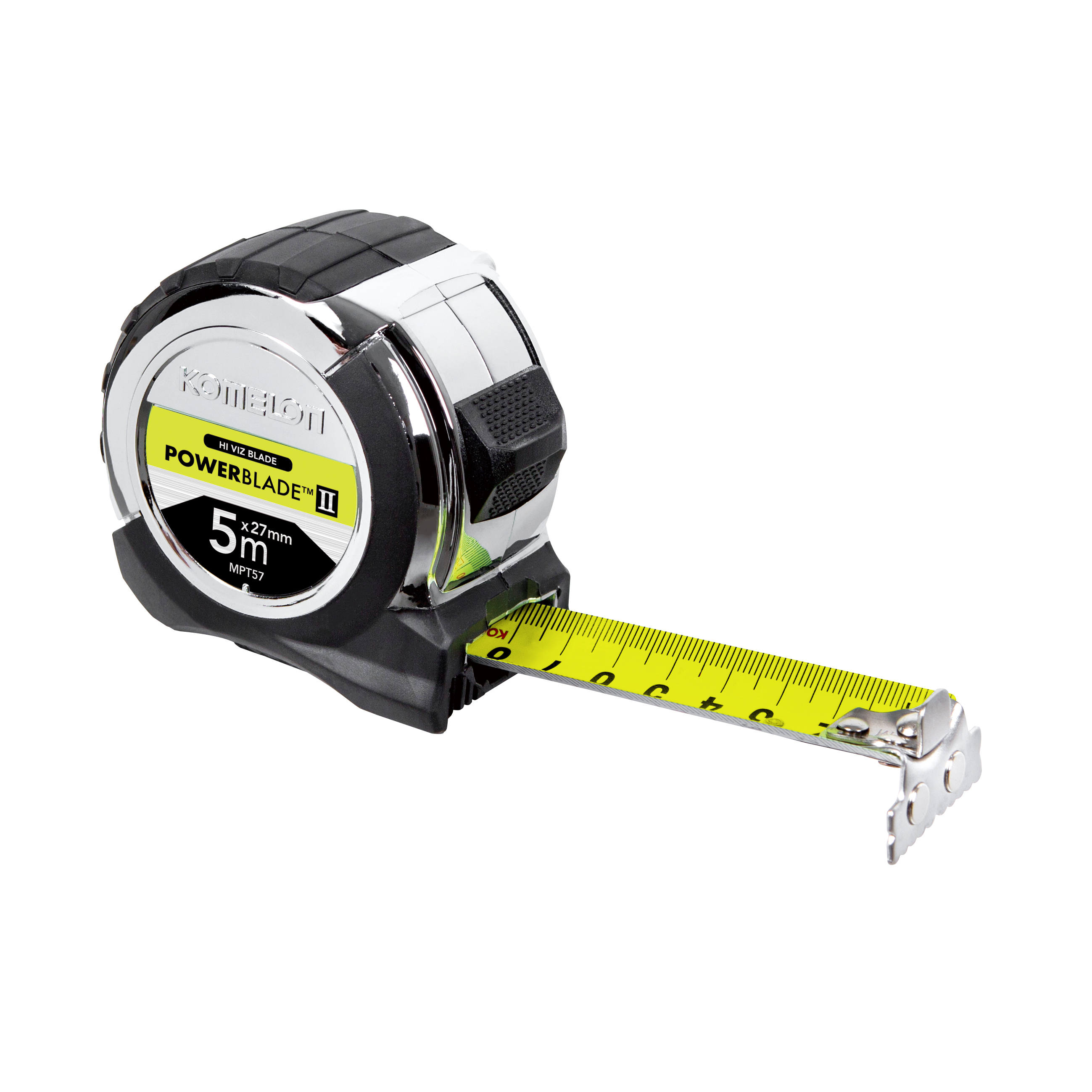 Komelon MPT57 Rolbandmaat POWERBLADE Hi-Viz 5m x 27mm met magnetische eindhaak