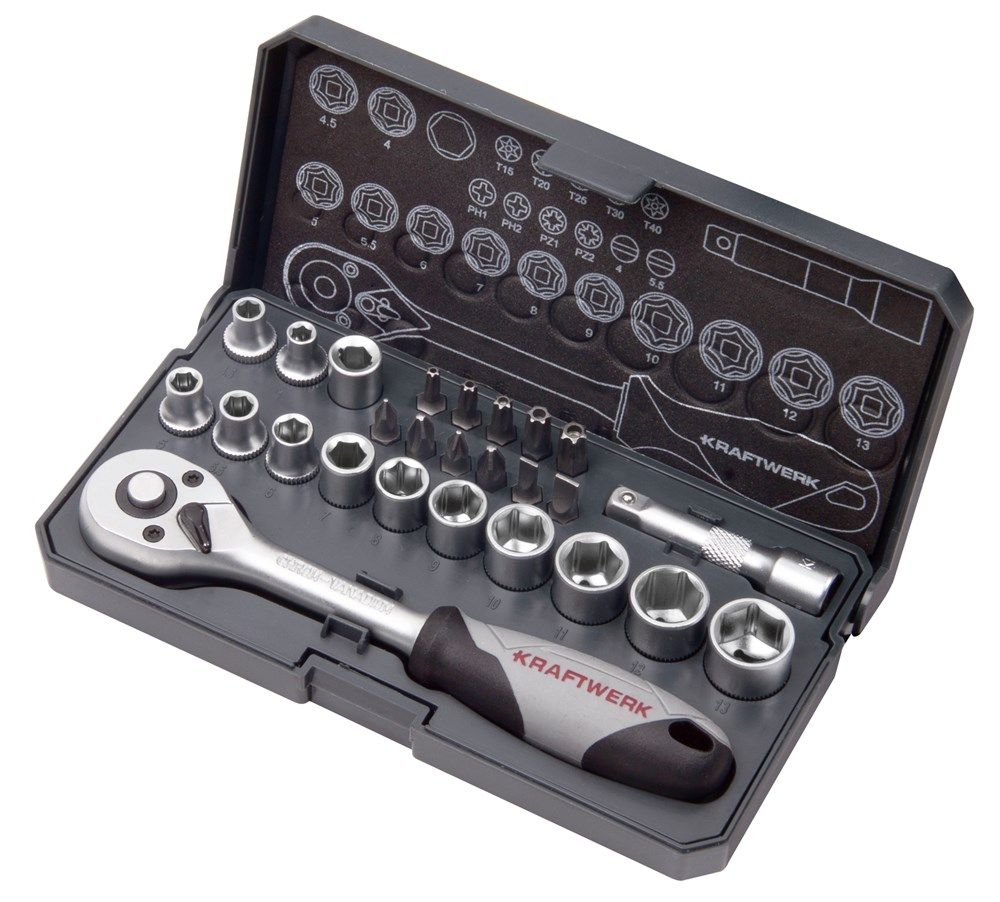 Kraftwerk 204.100.000 Doppenassortiment met ratel 1/4 " 26-delig