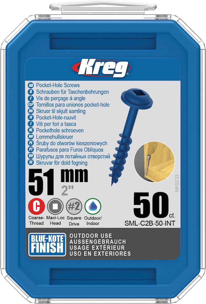 Kreg SML-C2B-50-INT Pocket-Hole schroeven 51 mm Blue-Kote Maxi-Loc grove draad 50 stuks