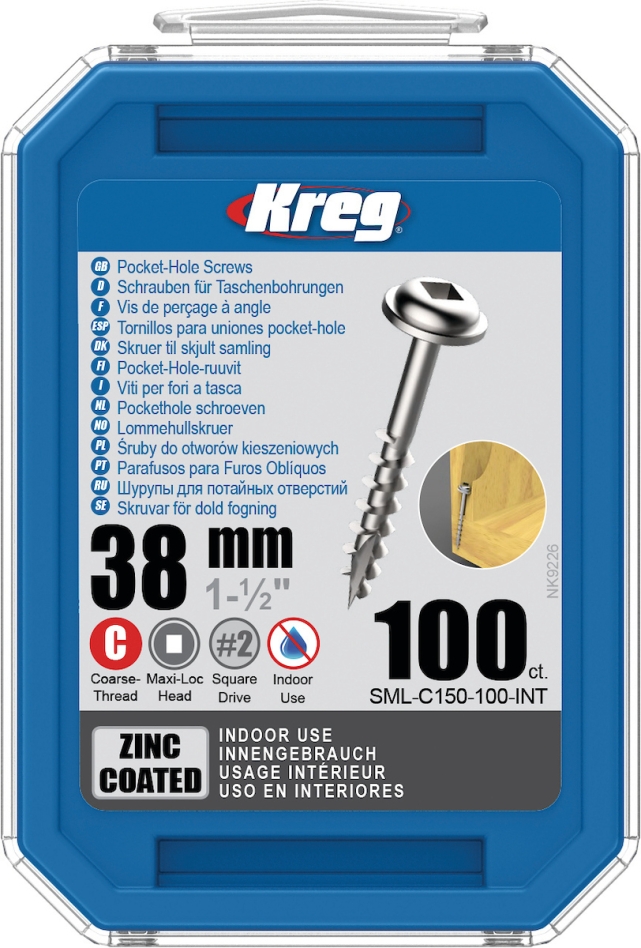 Kreg SML-C150-100-INT Pocket-Hole schroeven 38 mm Verzinkt Maxi-Loc grove draad 100 stuks