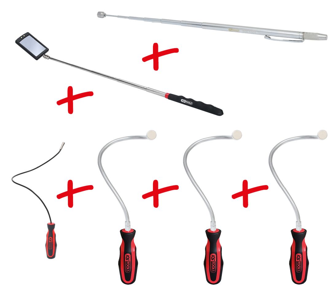 KS Tools 550.1090 Flexibele en telescoop-magneethouder en inspectiespiegelset, 6-delig