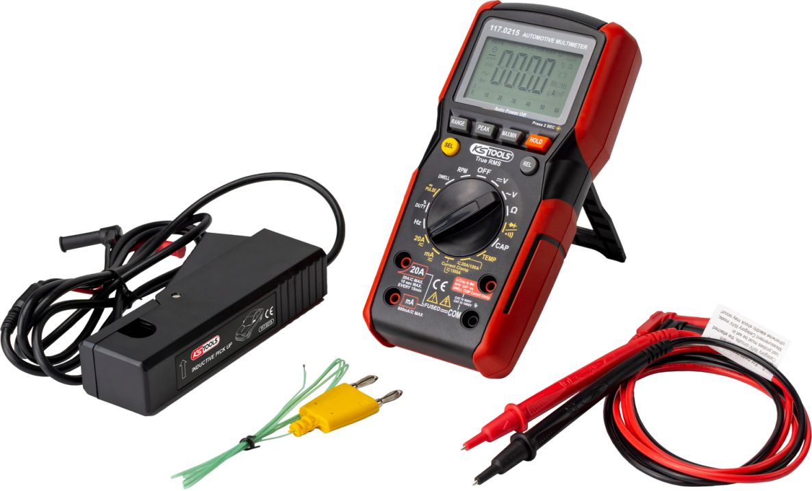 KS Tools 117.0215 Digitale multimeter incl. testpennen met geïntegreerde slagbescherming