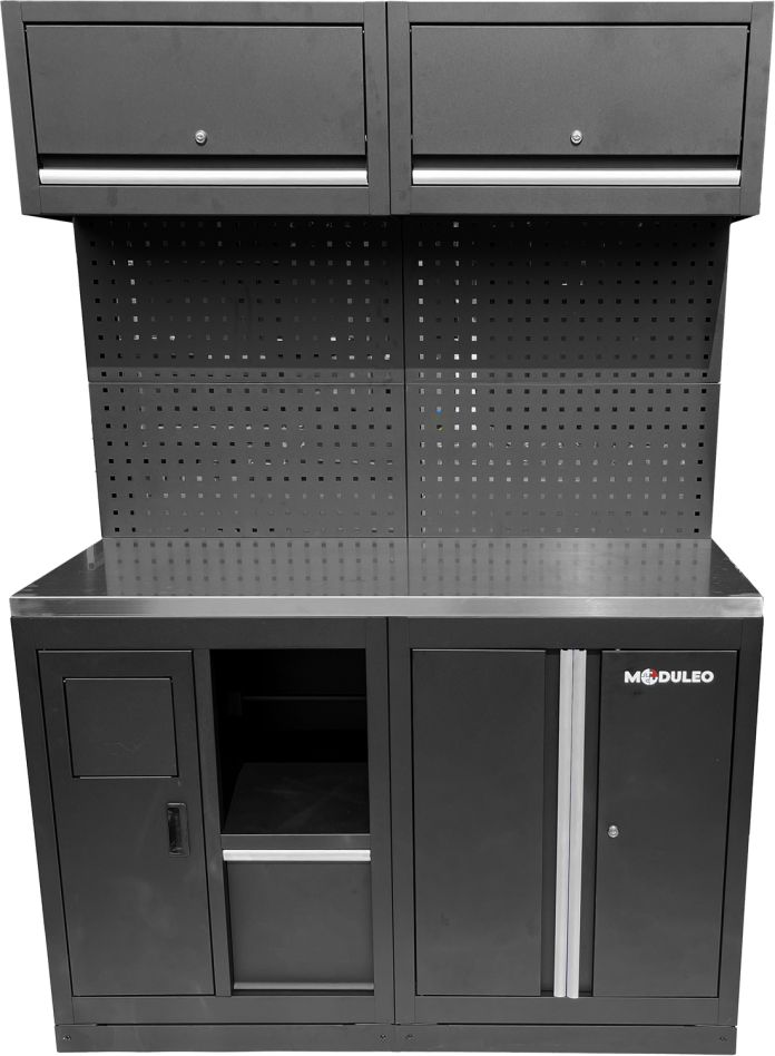 KS Tools 866.6040 Werkplaatskastsysteem-uitbreidingsmodule, RVS-werkblad, afvalsysteem met papierrolhouder