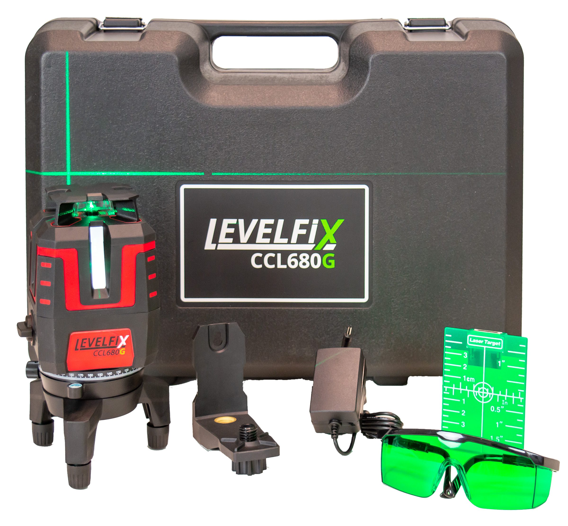 Levelfix 556156 CCL680G 360° Kruislijnlaser Groen - 360° horizontale, 4 verticale lijnen en downpoint