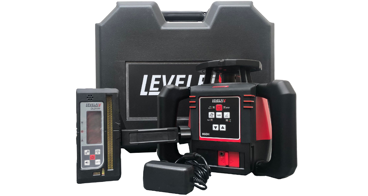 Levelfix 554810 860H Horizontale Rode Bouwlaser met semiautomatisch afschot in op zowel de x- als y-as