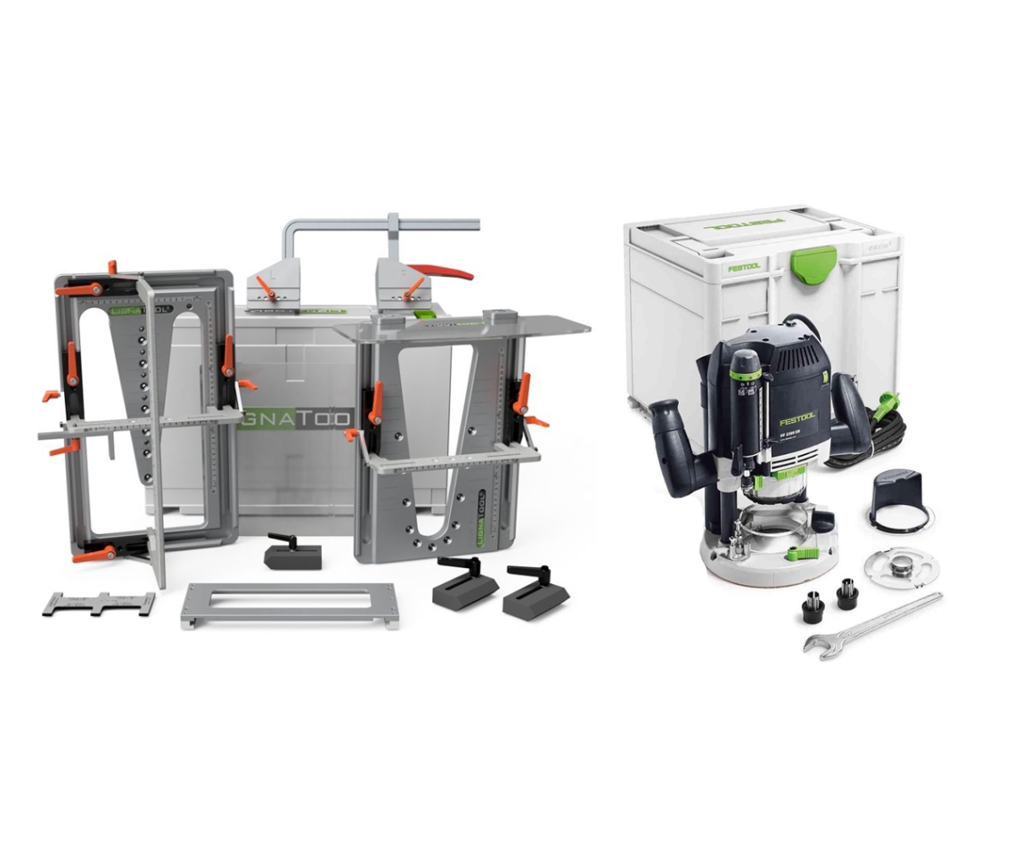 Lignatool LT080CFOF2200 Zwaluwstaart Freesmal set comfortpakket + Festool OF2200EB-Plus Bovenfreesmachine
