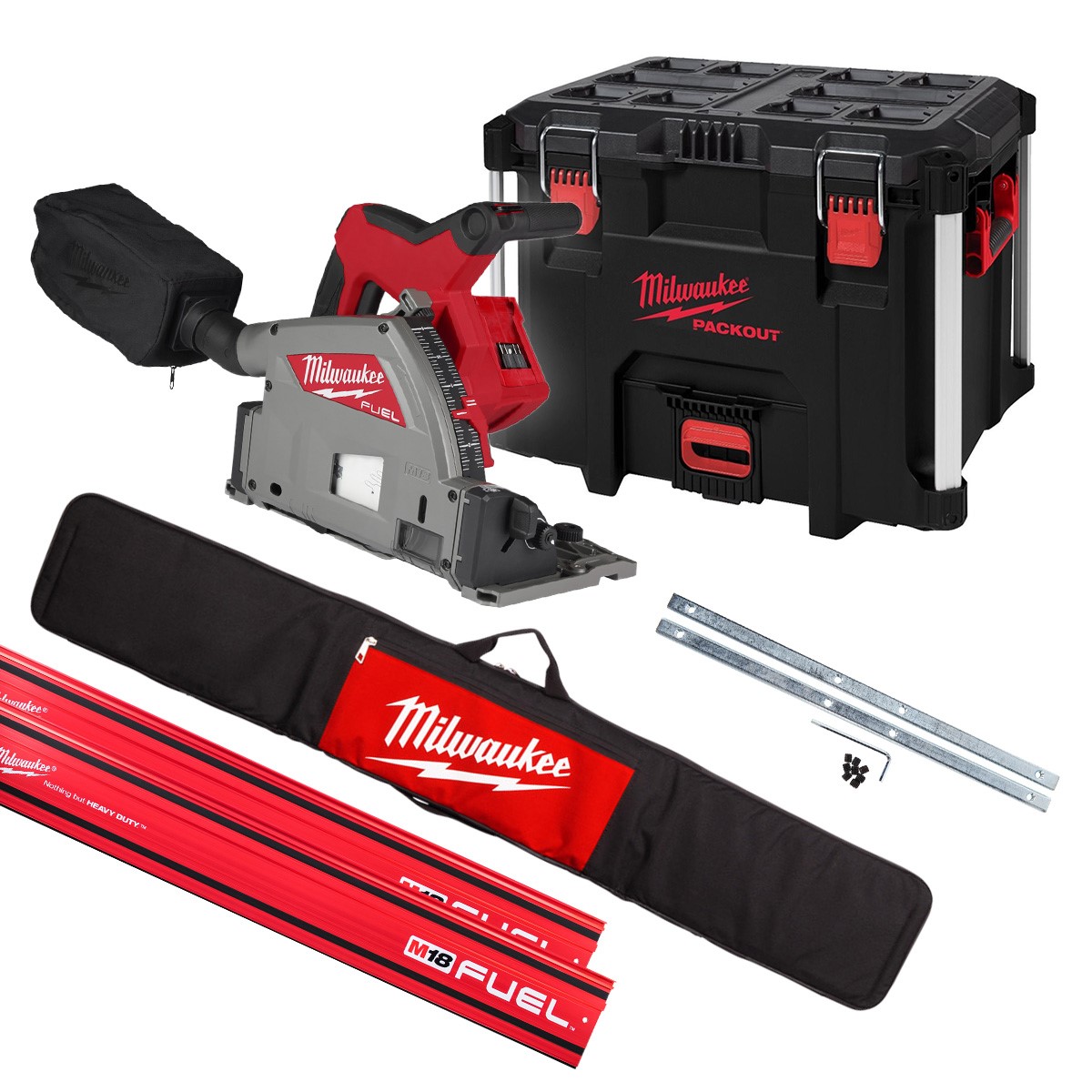 Milwaukee M18FPS55-0PSET M18 FPS55-0P Accu Invalzaag 18V excl. accu's en lader + 2 x Geleiderail 1400mm + Klemmen + Tas in PACKOUT™ toolbox