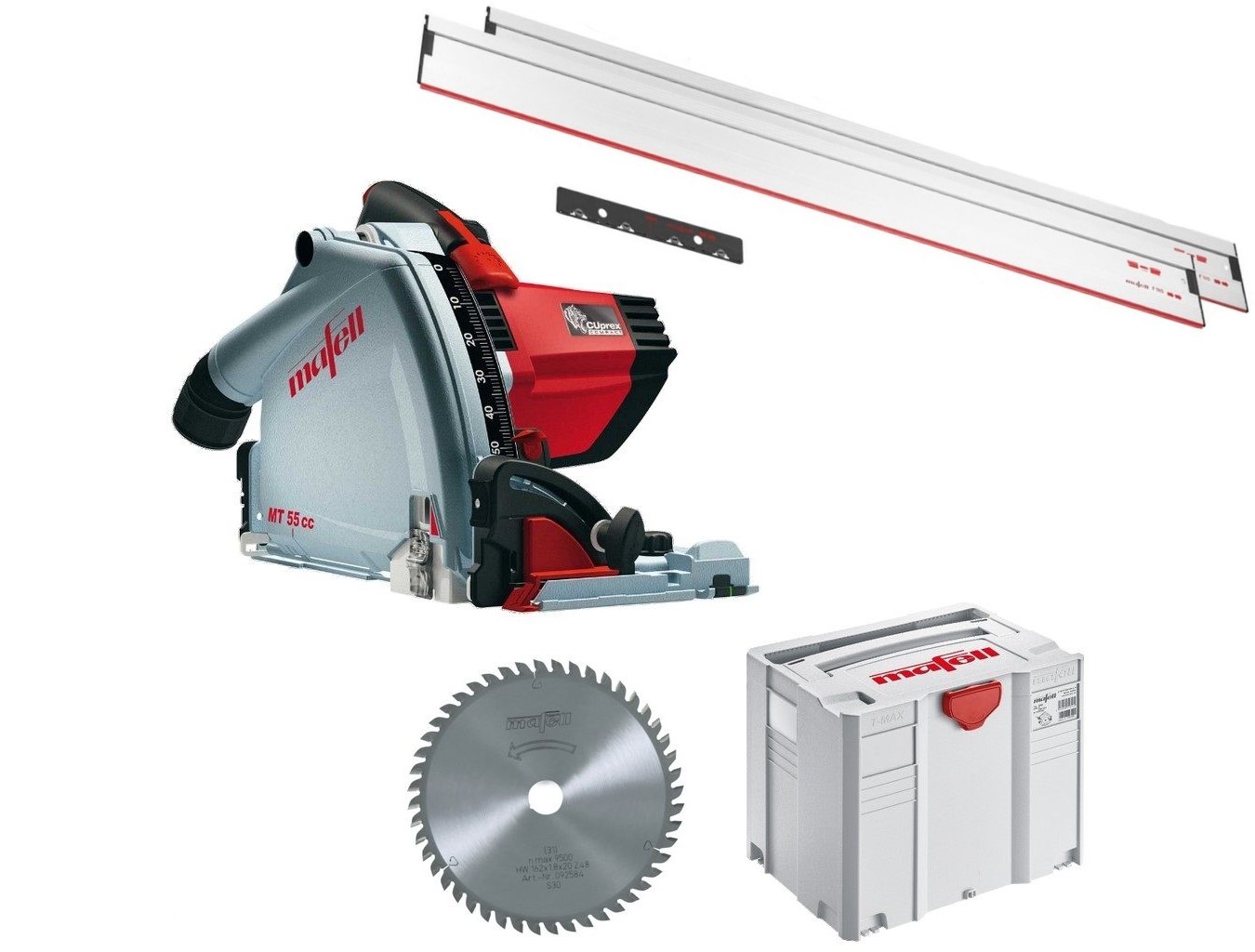 Mafell MT55CC2xF160 MT55 cc Invalzaag Midi-MAX in T-Max met 2 x geleidingsliniaal F160 en koppelstuk