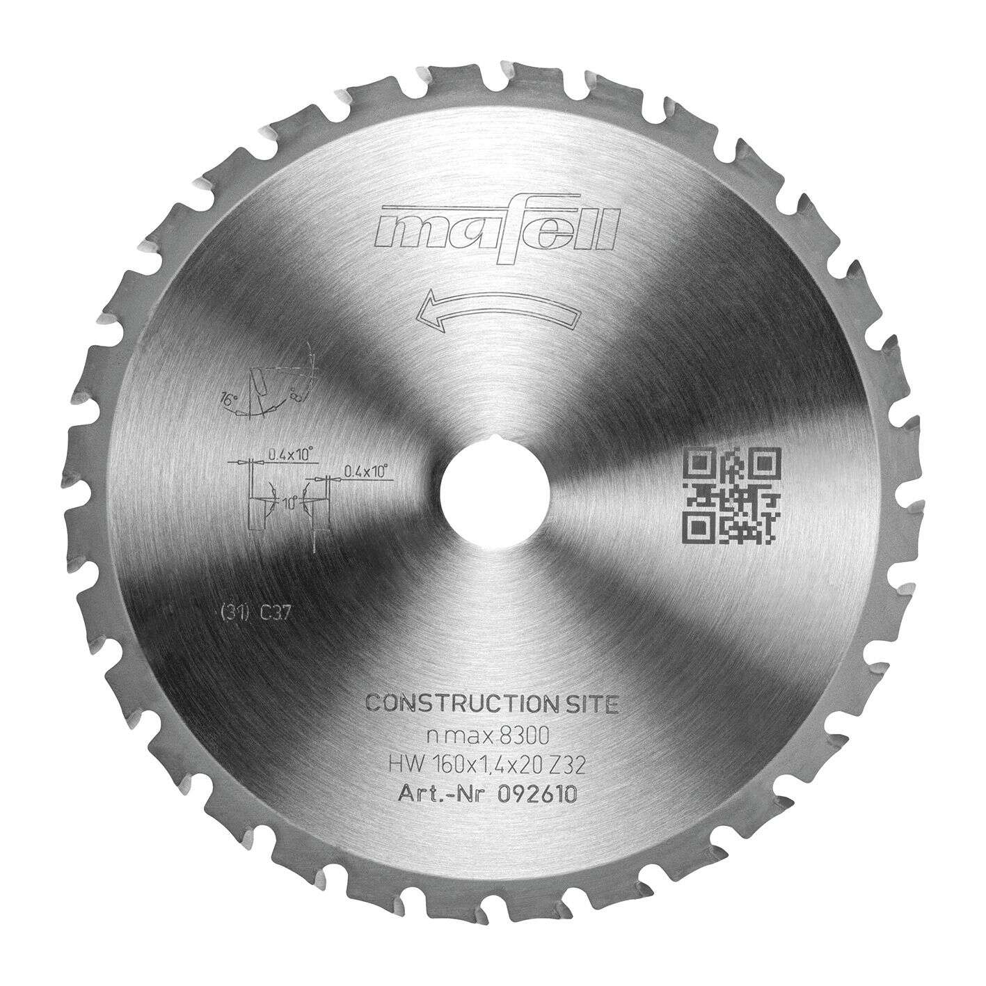 Mafell Accessoires 092610 KSB-CS160 Cirkelzaagblad HM Construction Site 160 x 1,4 x 20 mm 32t 10g WZFA