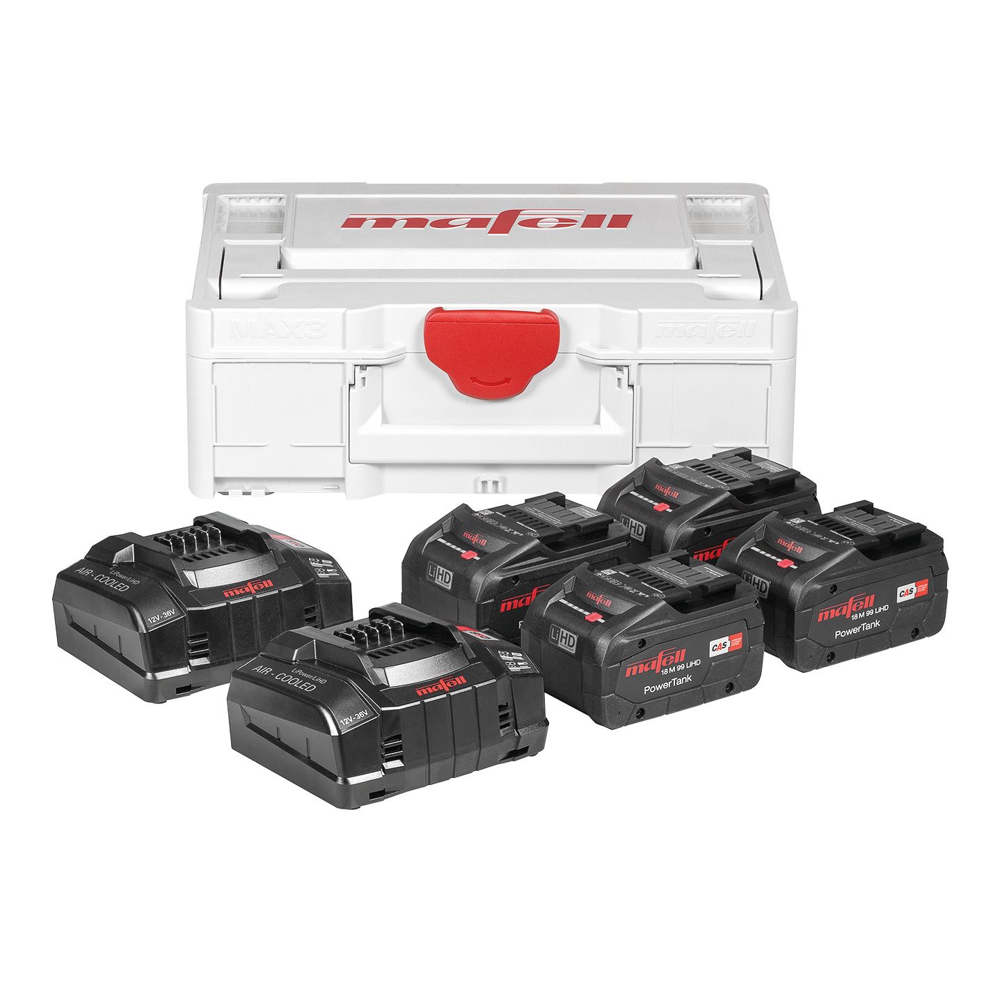 Mafell Accessoires 209633 Power-Set 5 - 4 x 18 M 99 LiHD accu 18V 5,5Ah +  2 x APS M+  Snellader in Max3 koffer