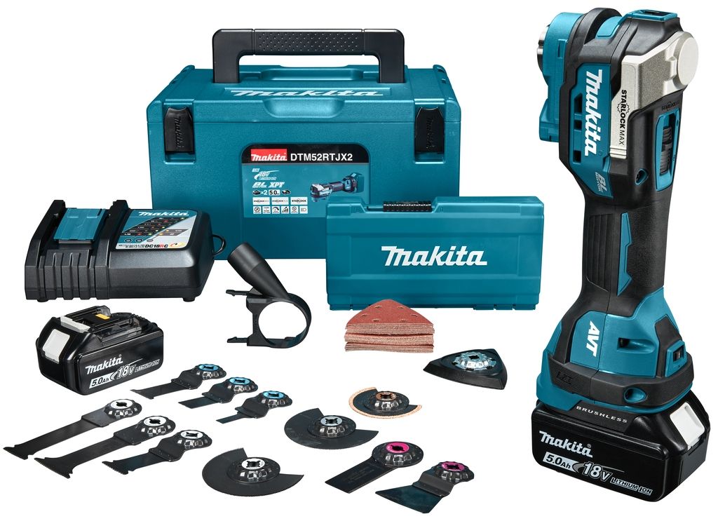 Makita DTM52RTJX2 Multitool Starlock Max 18V 2x5,0 AH Li-ion + Toebehorenset in Mbox