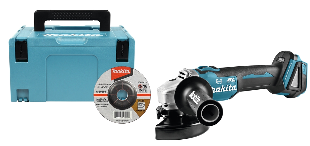 Makita DGA506ZJ 18V Haakse slijper 125 mm met motorrem excl. accu's en oplader