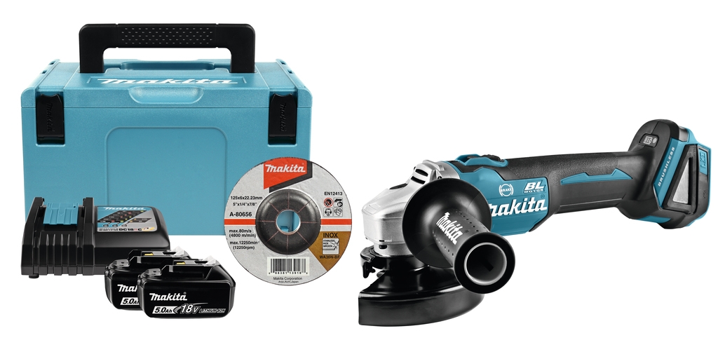 Makita DGA506RTJ 18V 5,0Ah Li-Ion Haakse slijper 125 mm met motorrem