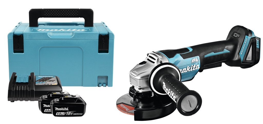 Makita DGA508RTJ 18V 5,0Ah Li-Ion Haakse slijper 125 mm met motorrem