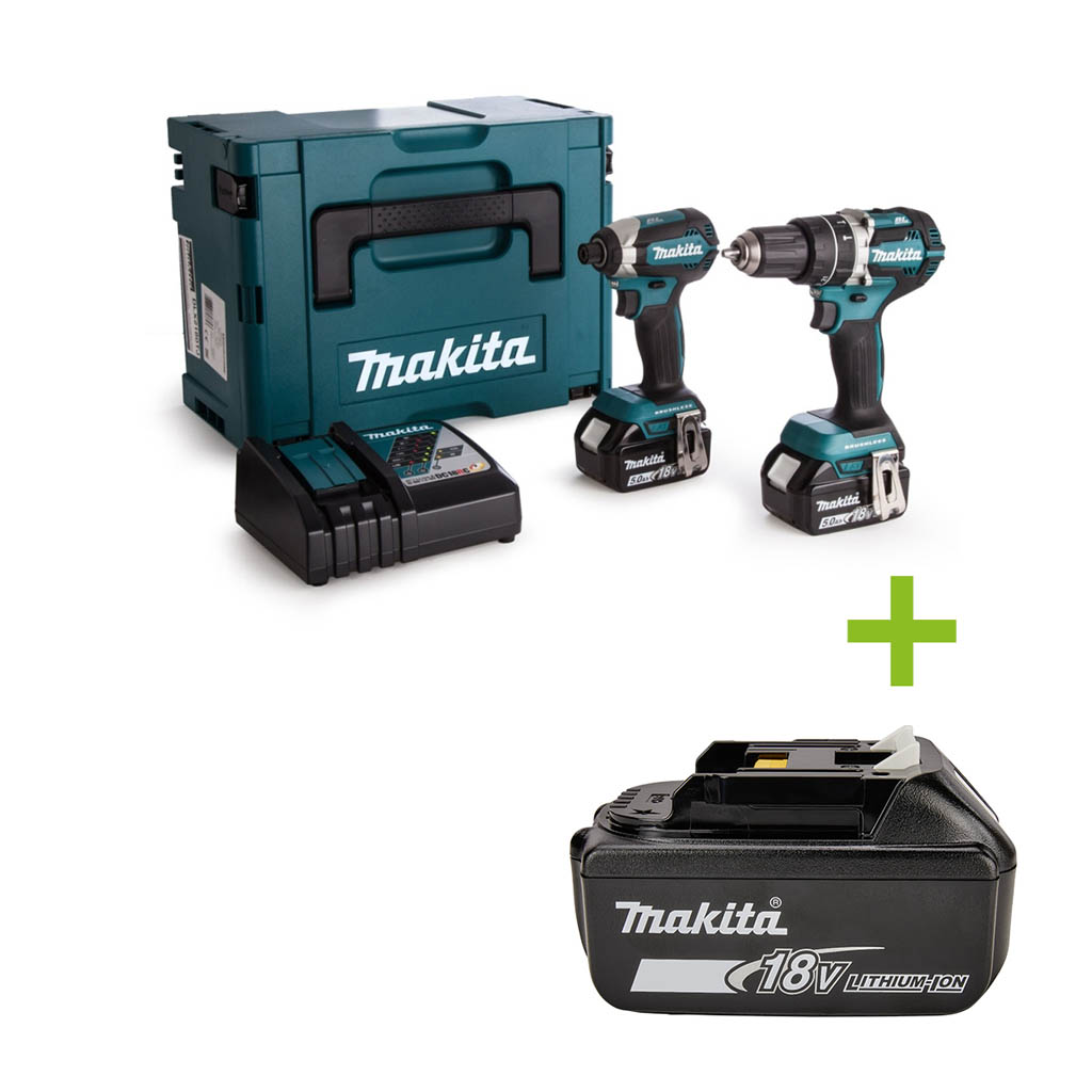 Makita DLX2180TJ - DHP484 Accuklopboormachine + DTD153 Accu Slagschroevendraaier 18 Volt  5,0 Ah Li-ion