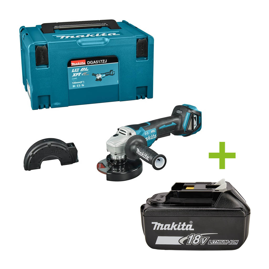 Makita DGA517ZJ 18V Haakse slijper 125 mm met rem excl. accu's en lader in MBox
