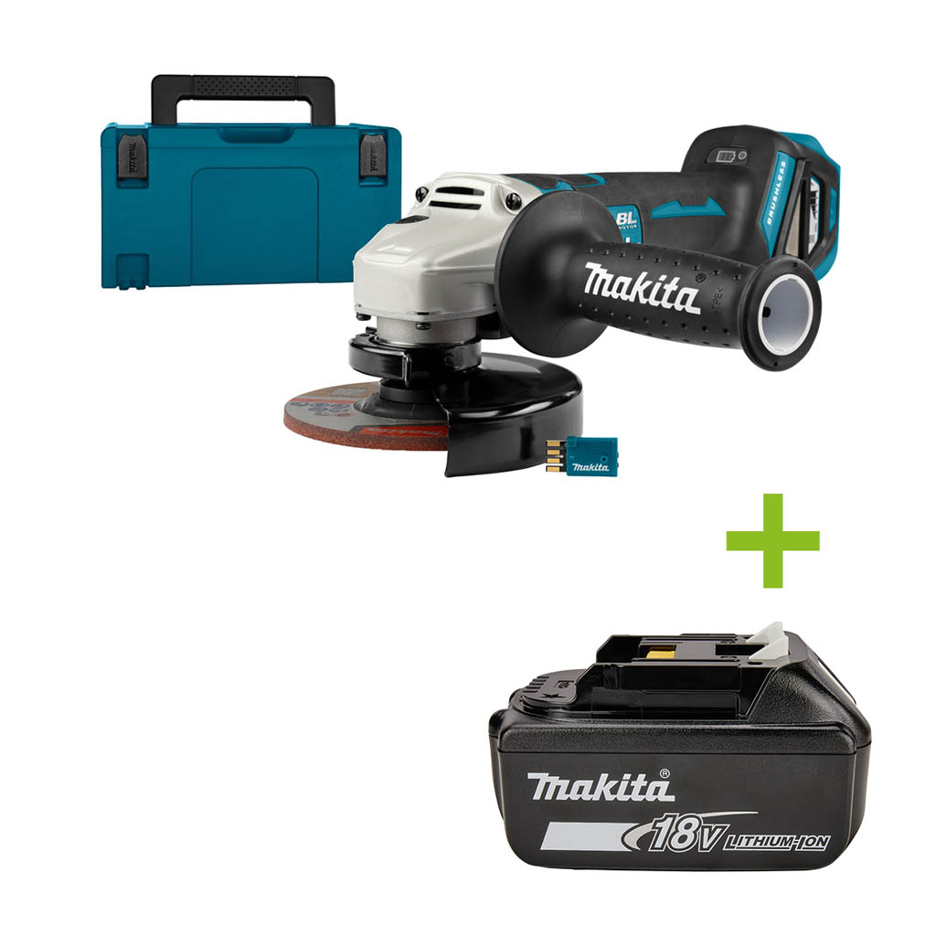 Makita DGA518ZJU 18V Haakse slijper 125 mm (AWS) met rem. in Mbox excl. accu's en lader