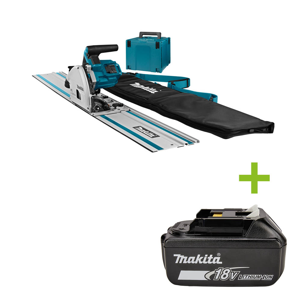 Makita DSP600ZJ2 Accu Invalcirkelzaag 2 x 18V zonder accu's en lader + geleiderail 1500mm + tas