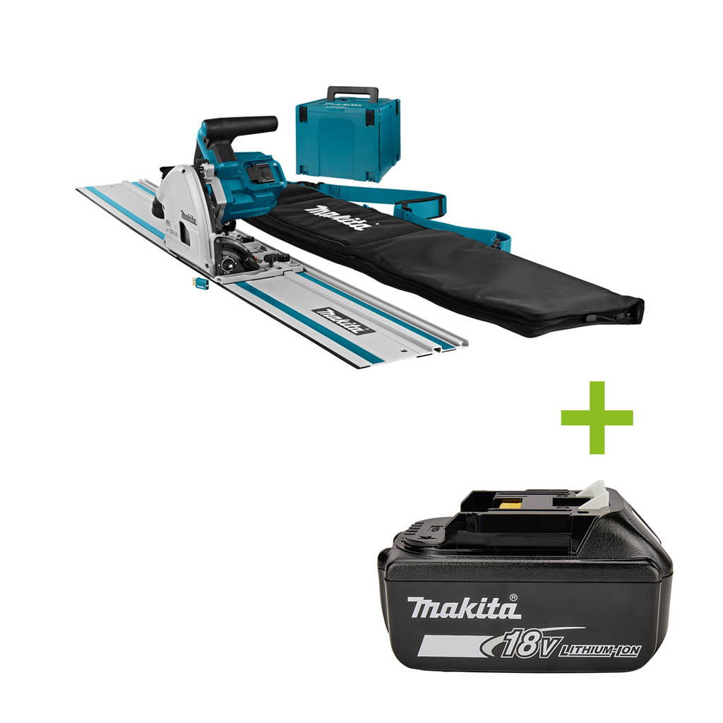 Makita DSP601ZJU2 Accu Invalcirkelzaag AWS 2 x 18V zonder accu's en lader + geleiderail 1500mm + tas