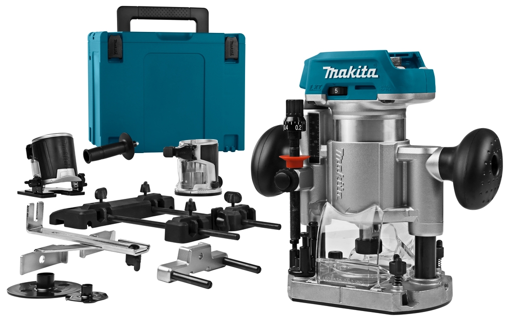 Makita DRT50ZJX9 Freesmachine 18 Volt Li-ion zonder accu's en lader + Geleiderailadapter