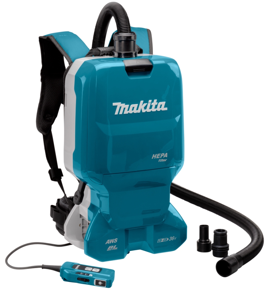 Makita DVC665ZU Ruggedragen Stofzuiger 2x18V excl. accu"s en lader met machine aansluiting en 3 adapters, met AWS zender