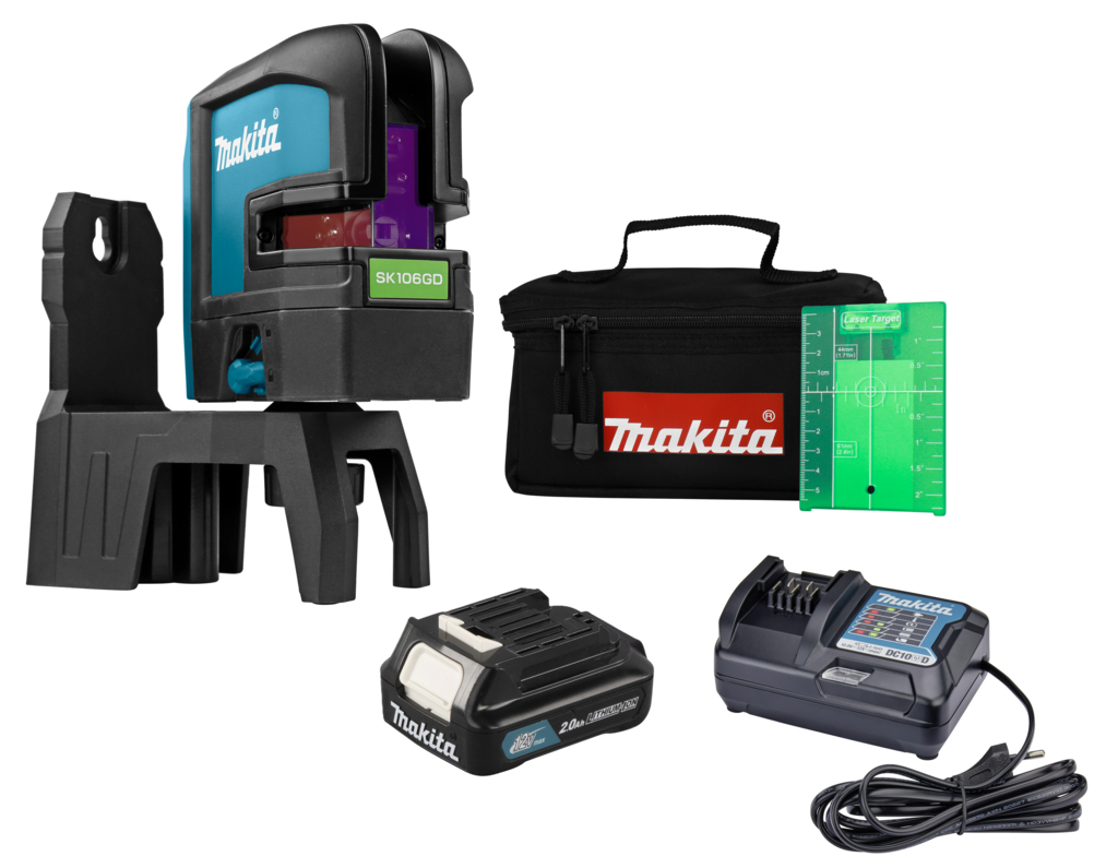Makita SK106GDW CXT 12V Max Accu-kruislijn-/puntlaser groen 1x 2.0Ah accu en lader met tas in doos