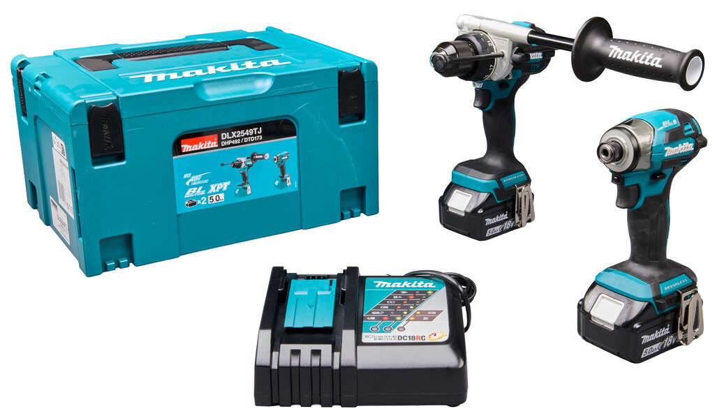 Makita DLX2549TJ LXT 18V Combiset Accu Klopboor- en Schroefmachines 2x 18V 5.0Ah accu's en snellader in Mbox