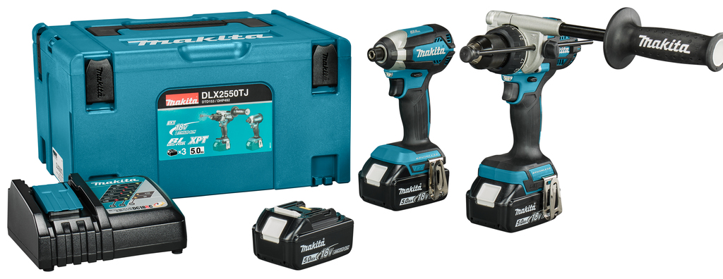 Makita DLX2550TJ LXT 18V Combiset 2 machines 3x 5,0 Ah accu en lader in Mbox