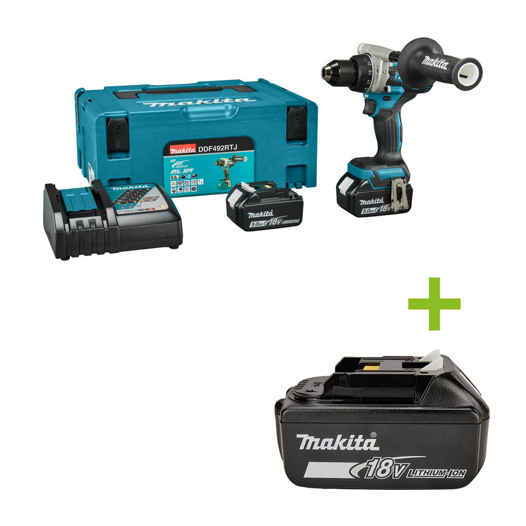 Makita DDF492RTJ LXT 18V Boor-/schroefmachine 2x 5,0 Ah en snellader in Mbox