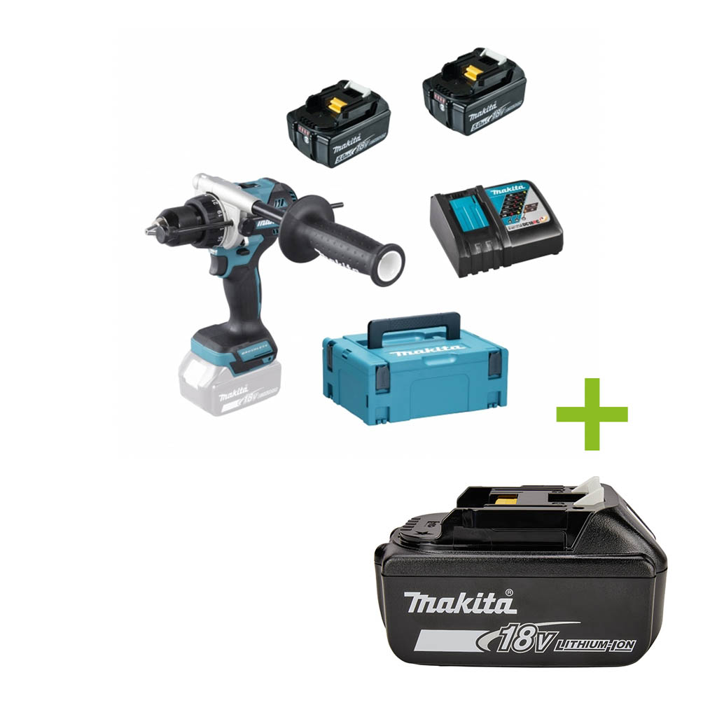 Makita DHP492RTJ LXT 18V Klopboor-/schroefmachine 2x 5,0 Ah en snellader in Mbox