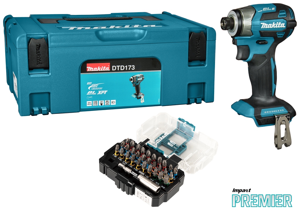 Makita DTD173ZJX1 LXT 18 V Accu slagschroevendraaier, excl. accu's en lader, in Mbox met bitset