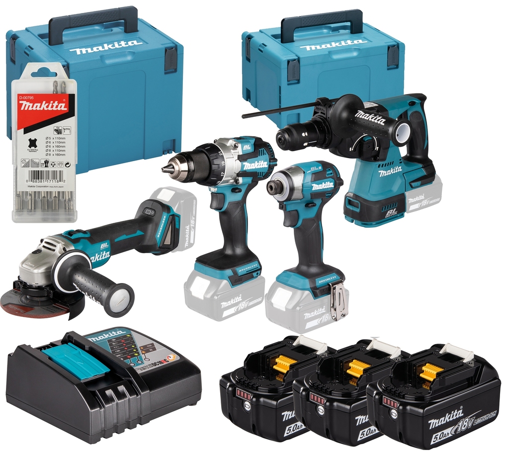 Makita DLX4196JX1 LXT 18V Combiset 4 machines 3x 5.0Ah accu's en lader in 2 M-boxen