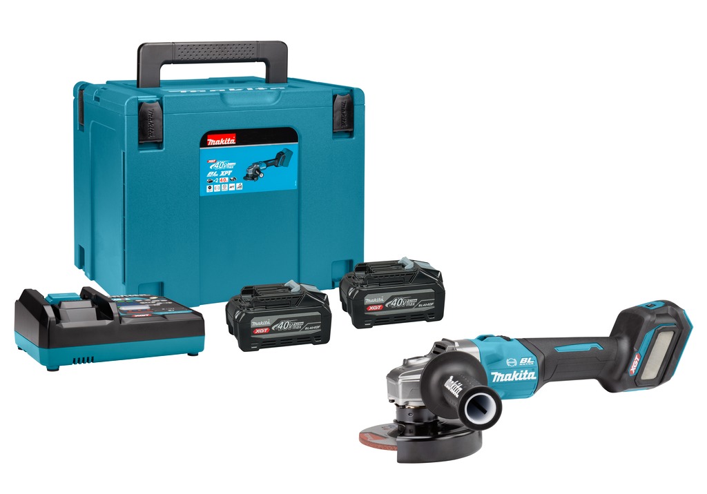 Makita GA023GU201 XGT 40V Max Haakse slijper 125mm met vastzetschakelaar 2x 4,0Ah en snellader in Mbox