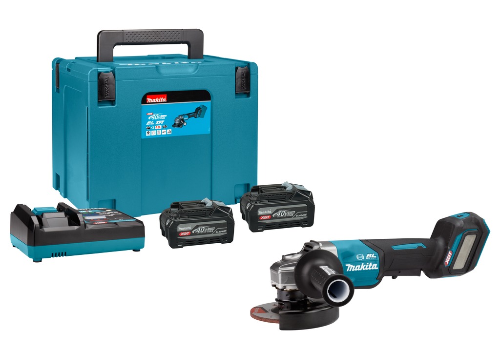 Makita GA029GU201 XGT 40V Max Haakse slijper 125mm met veiligheidsschakelaar 2x 4,0Ah en snellader in Mbox