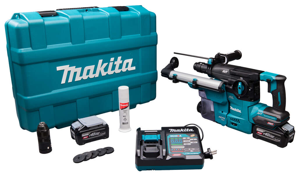 Makita HR009GU201 XGT 40V Max Accu Combihamer 30mm 2x 40V 4.0Ah accu's en snellader + stofafzuiging in kunststof koffer