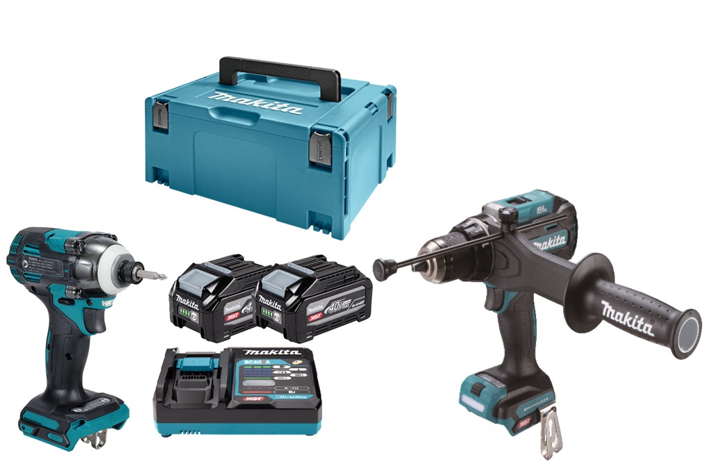 Makita DK0249G201 XGT 40 V Max Combiset klopboor en slagschroef machine incl. 2x4,0Ah en snellader in Mbox