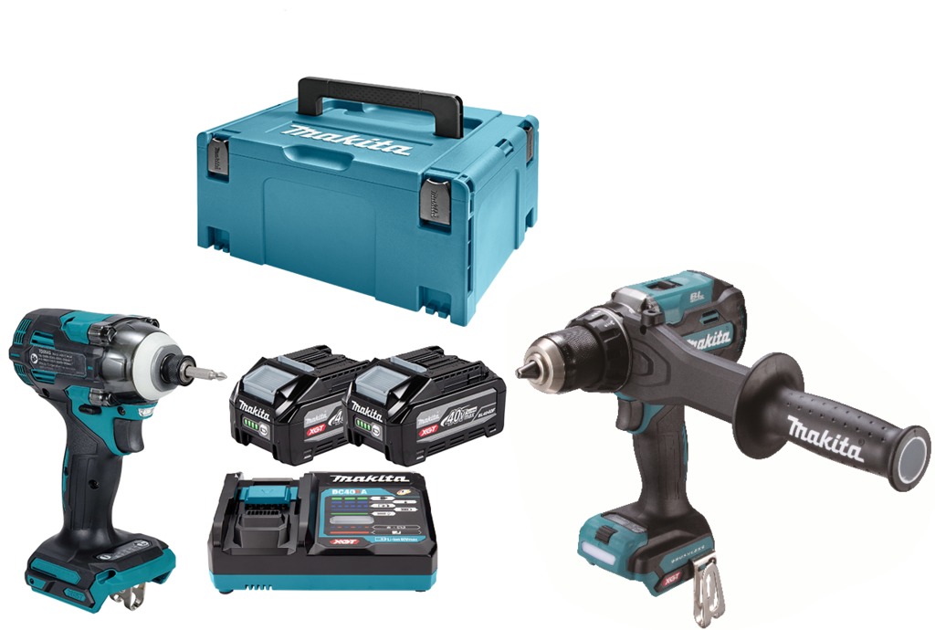 Makita DK0256G201 XGT 40 V Max Combiset boor en slagschroef machine incl. 2x4,0Ah en snellader in Mbox