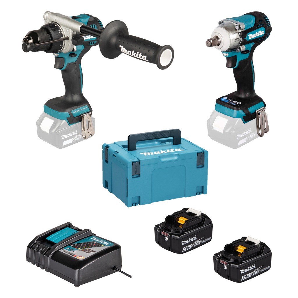Makita DLX2590TJ Combiset LXT 18 V DHP492 (klop)boor-/schroefmachine + DTW300 slagmoersleutel 18V incl. 2x5.0Ah en snellader in Mbox koffer