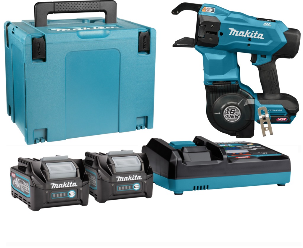 Makita TR001GD203 XGT 40V Max Accu Vlechtmachine 1,6mm incl. 2x 2.5Ah accu's en snellader in Mbox