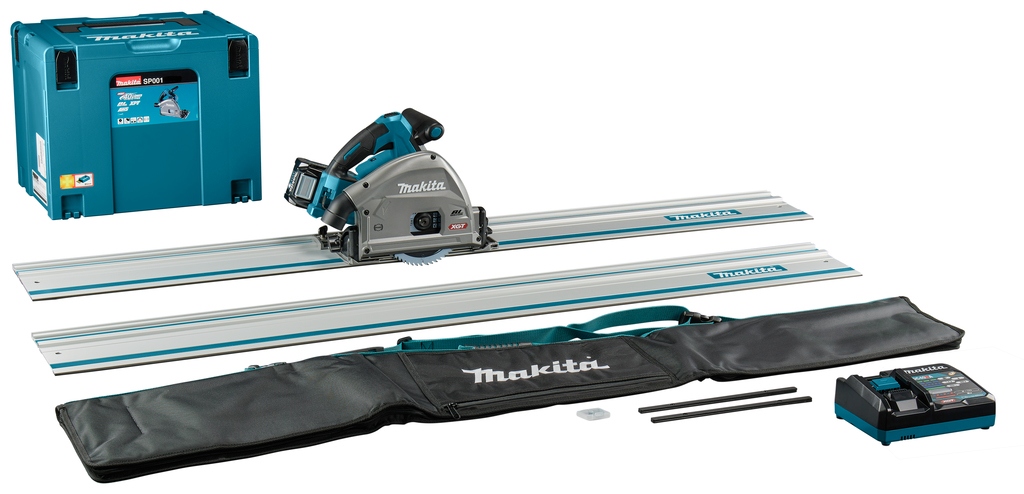 Makita SP001GU102 XGT 40V Max Accu-Invalcirkelzaagset 165 mm met AWS zender 2x geleiderail 1500 mm koppelstripset en tas 1x 4,0Ah accu en snellader in koffer