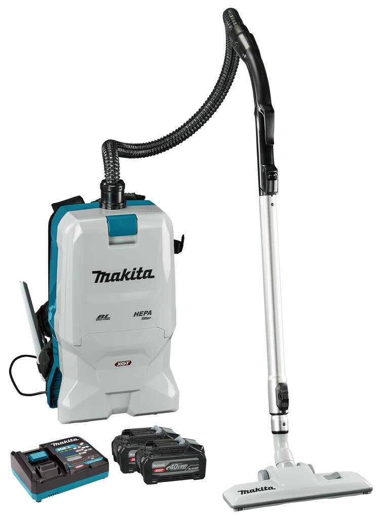 Makita VC011GU202 XGT 40V Max Accu Rugstofzuiger voor schoonmaak 2x 4.0Ah BL4040F accu's en snellader in doos