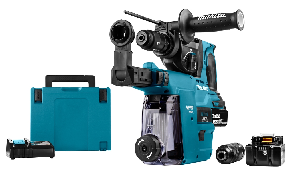 Makita DHR243RTNW Combihamer 18 Volt 6,0 AH Li-ion + DX07 ingebouwde afzuiging met Hepa filter