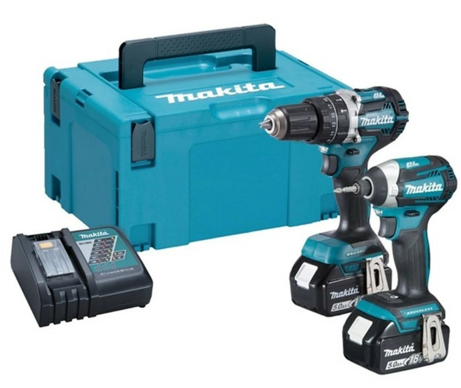 Makita DLX2181TJ1 DHP484 Accuklopboormachine + DTD154 Accu Slagschroevendraaier 18 Volt  5,0 Ah Li-ion + 5 jaar dealer garantie!