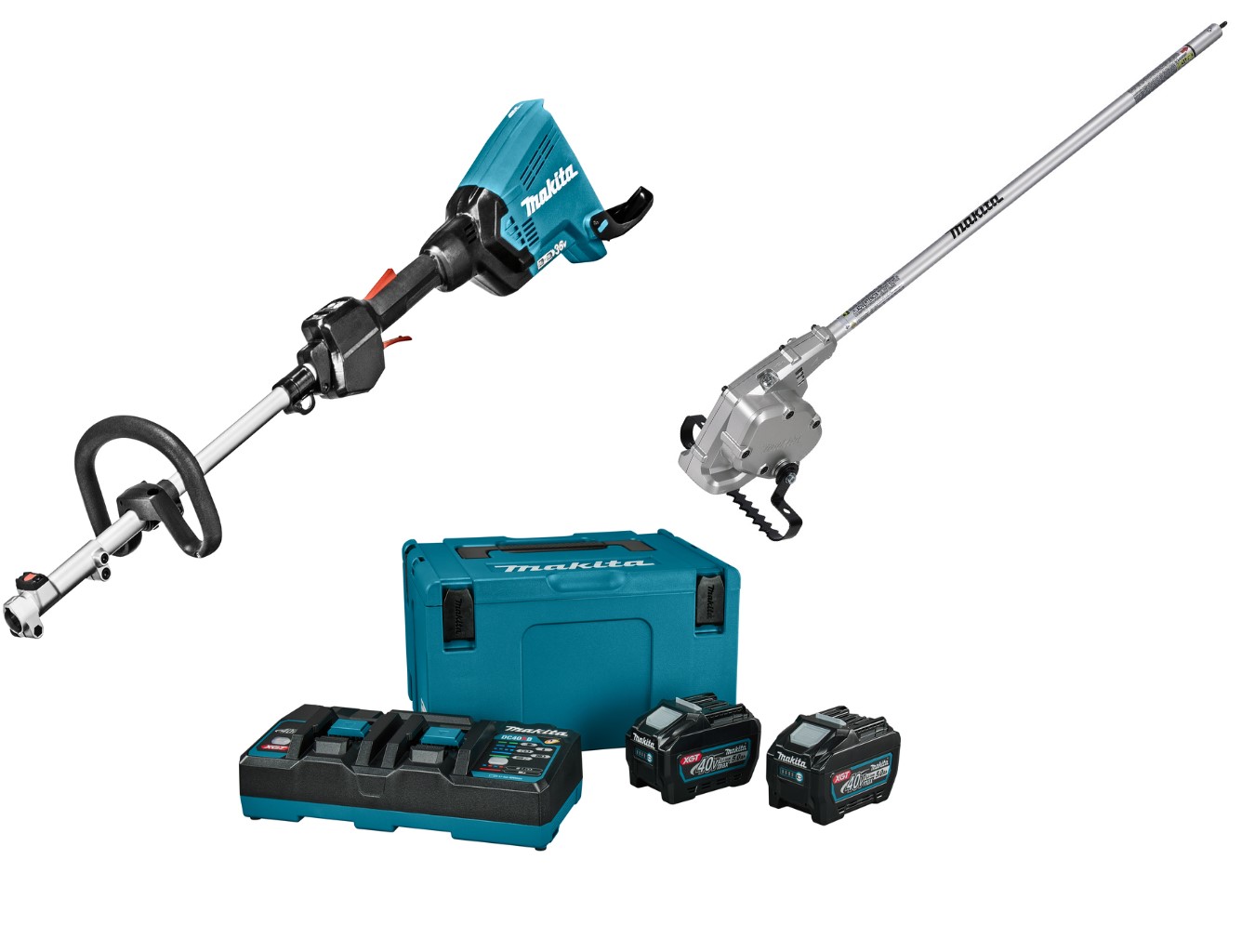 Makita DUX60T4NL1 Accu Combisysteem D-greep 2 x 18V + Opzetstuk Onkruid Schoffel + Startset LXT DC18RD + 4x BL1850B