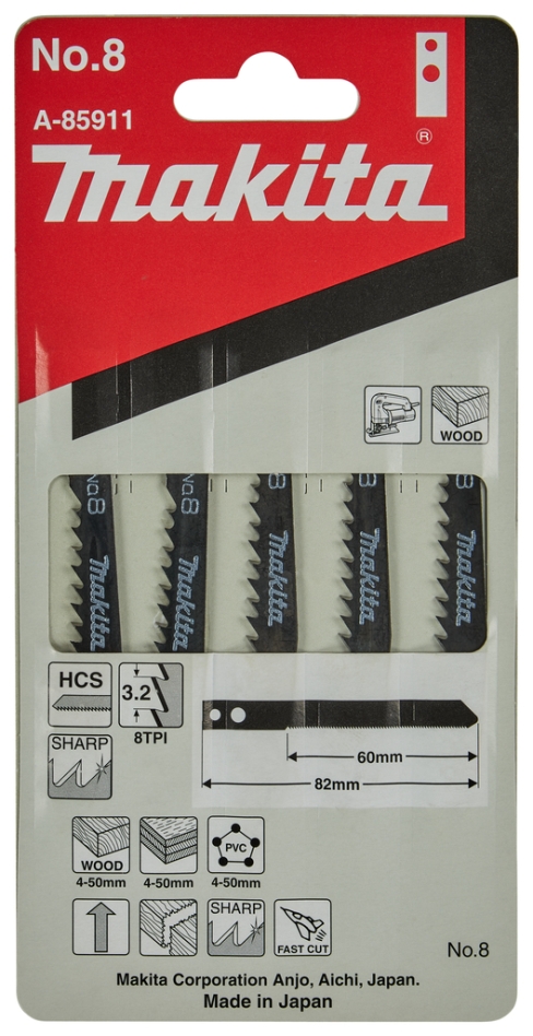 Makita Accessoires A-85911 Decoupeerzaagblad NO8 5 stuks