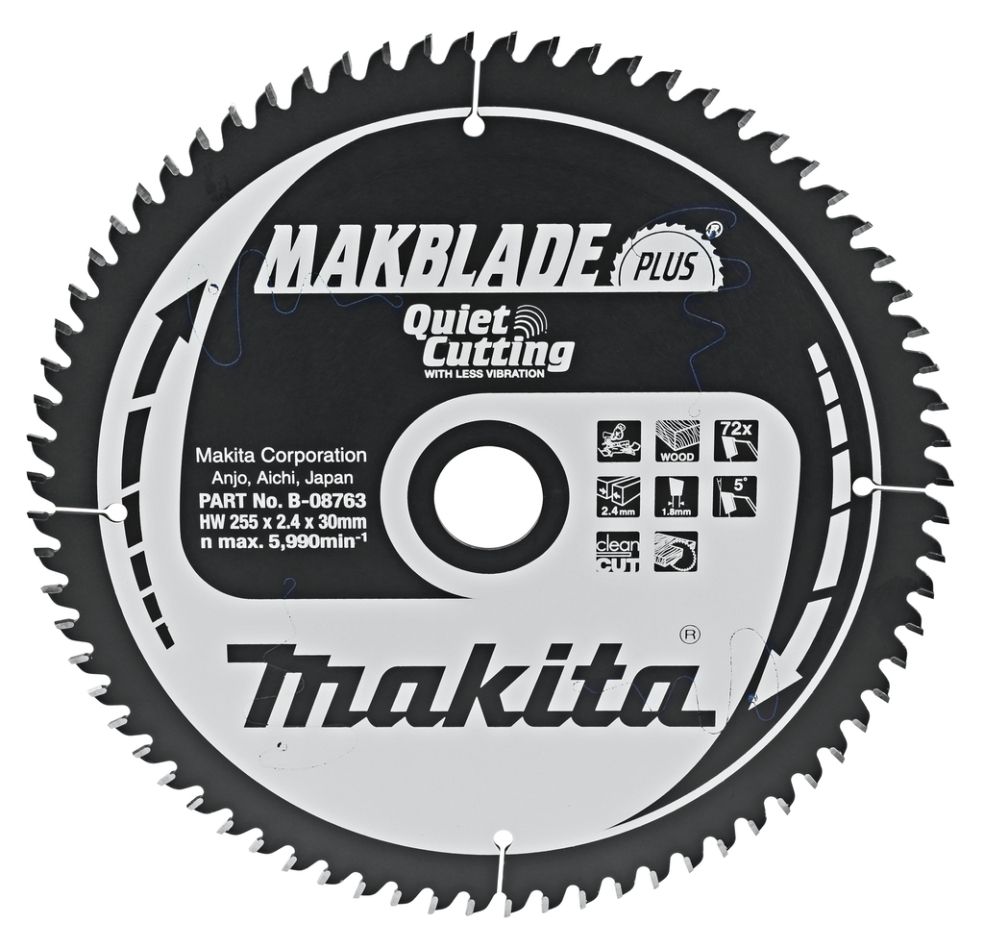 Makita Accessoires B-08763 HM-zaagblad Quiet & Clean 255 x 30 x 72T