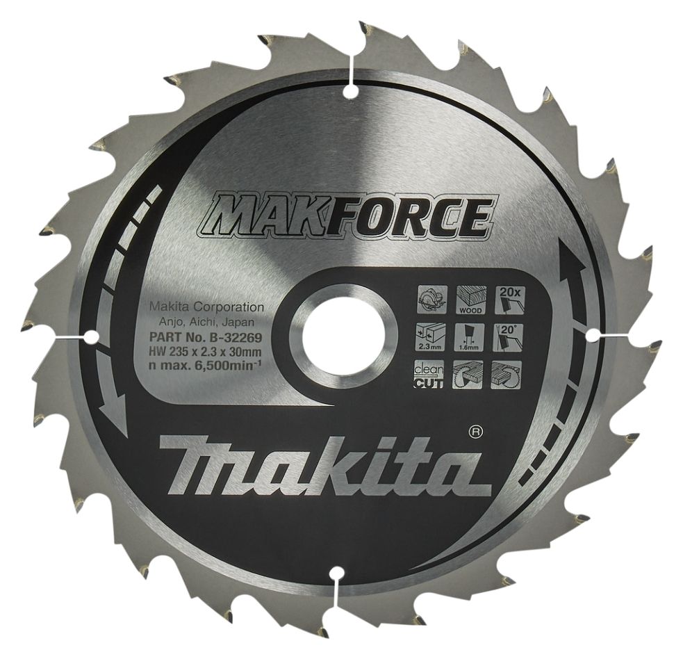 Makita Accessoires B-32269 Cirkelzaagblad Hout Makforce 235x30x2,3 20T 20°